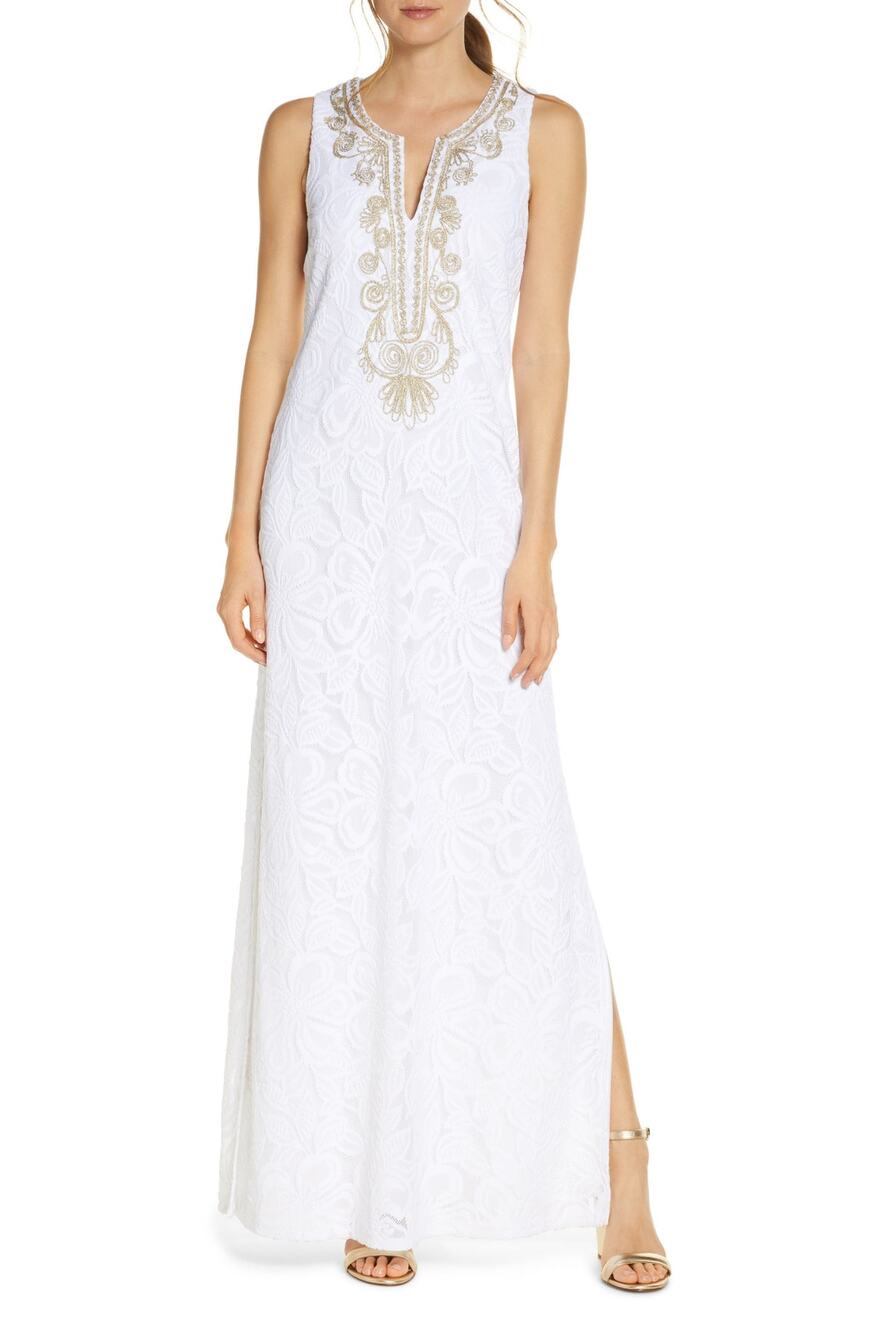 Lilly Pulitzer Carlotta Maxi Dress- 6 Resort White Wildflower Stripe Lace